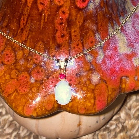 14K Vintage opal and ruby necklace - Picture 2 of 4